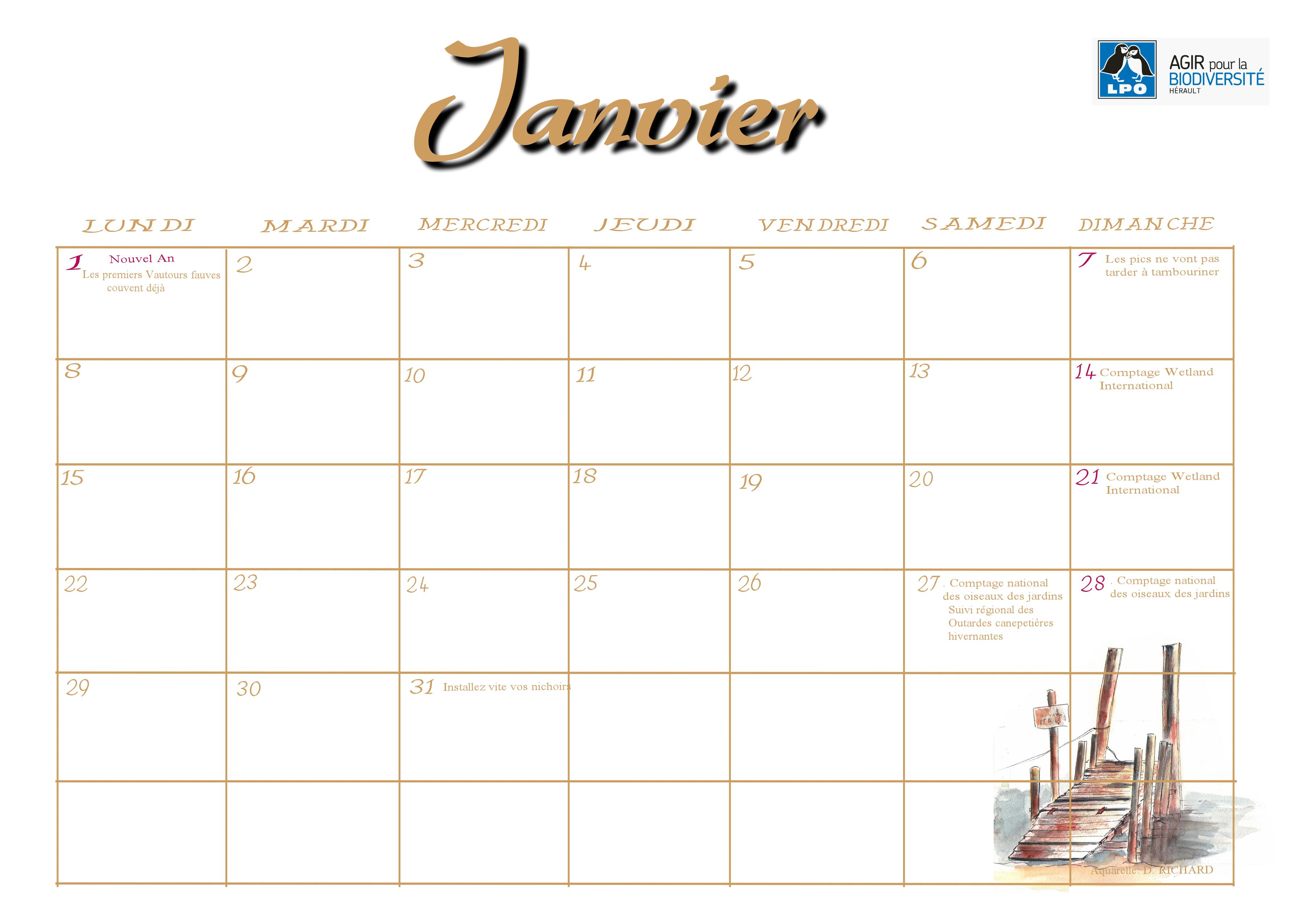 Calendrier Janvier 2018