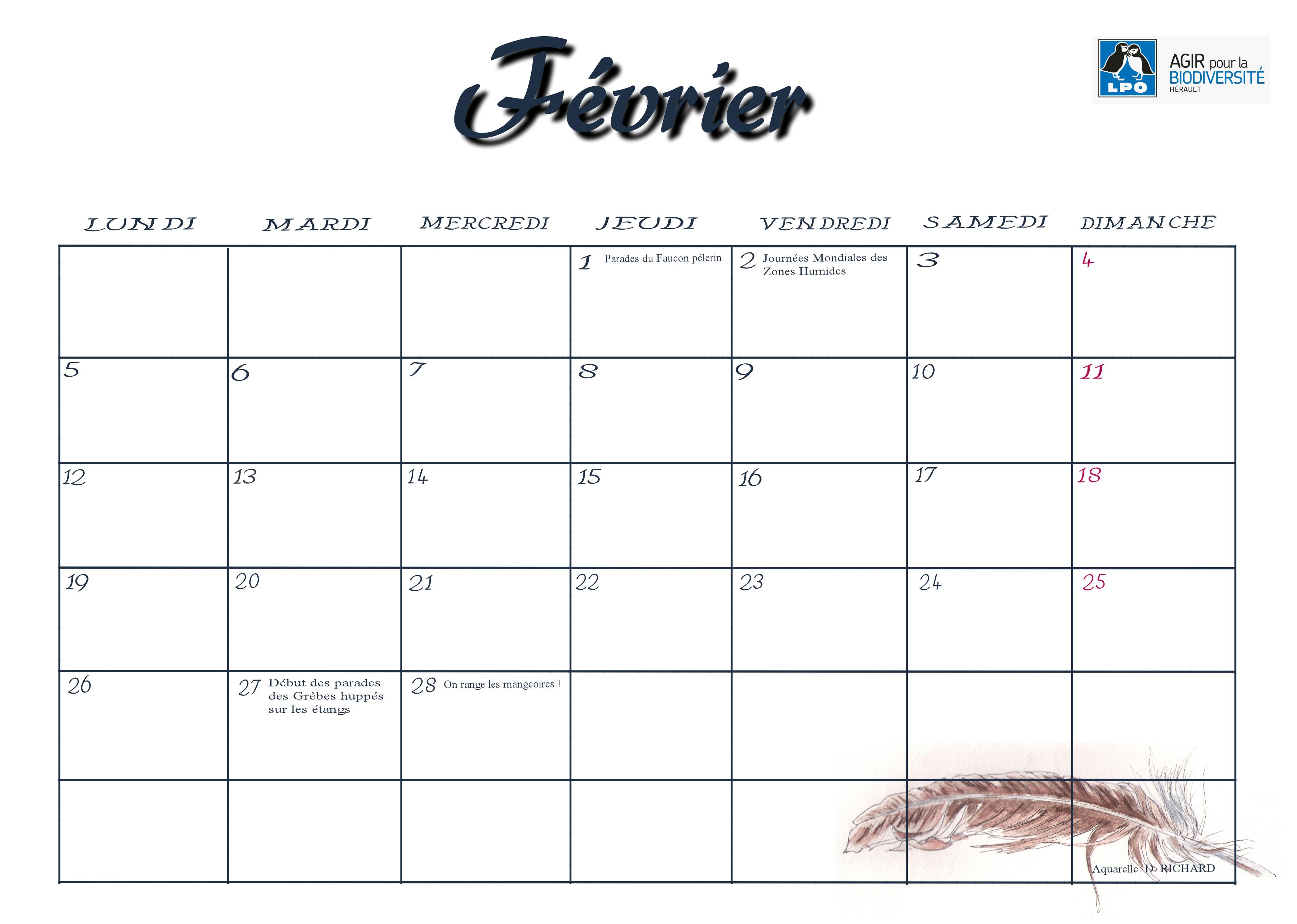 Calendrier février 2018